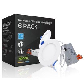 TORCHSTAR 4 Inch Slim Recessed Lighting with Junction Box, CRI90 Aluminum Dimmable 9W Ultra-Thin Recessed Light, 4000K Cool White, 800LM Basic Series LED Downlight, ETL & ES & FCC, Pack of 6