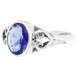 Windalf Tare Women's Ring 8 mm Blue Sapphire Vintage 925 Sterling Silver, Fabric jewellery bag, Cubic Zirconia