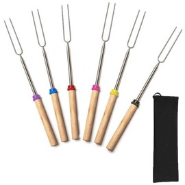 6 Pack Marshmallow Toasting Forks Kit, Barbecue Forks, Extendable Forks, Telescopic Fork, BBQ Fork, Extendable Toasting Fork, Stainless Steel Retractable Outdoor Campfire Roasting Sticks for Hot Dogs