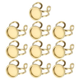 PATIKIL Stainless Ring Blank, 12mm 10 Pcs Adjustable Finger Ring Blank Base Bezel Trays Flat Pad Tray for Jewelry Making Finding DIY Carvings, Gold