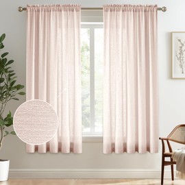 Melodieux Light Pink Semi Sheer Curtains 63 Inch Length for Bedroom Living Room, Farmhouse Linen Texture Light Filtering Home Office Shiny Sheer Drapes Rod Pocket, 52" W x 63" L, 2 Panels