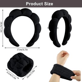 3 PCS Sponge Spa Headband for Women, Black Makeup Headband and Write Washband Set Skincare Headbands for Face Washing, Shower, Makeup Remova