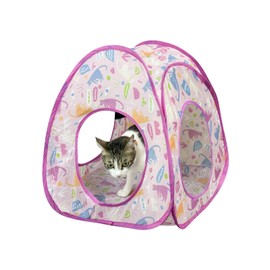Andiker Cat Pop Up Tent, 3 Holes Safe and Strong Cute Cat Tunnel Collapsible Easy to Carry Cat House for Indoor Cats Kittens Hiding Playing Training Sleeping (Tent Pink)