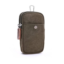 Whatna 8697 Canvas x Leather, Mini Second Bag, Men's, Women's, 3-Way Belt, Pouch, Climbing Pouch, Coin Purse, Length Husband, Canvas x Leather, 2 Compartments, Carabiner Pouch, Mini Waist Bag,