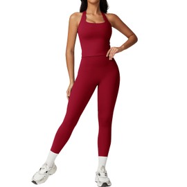 Workout Sets for Women 2 Piece Backless Sports Bras Halter Top Hidden Scrunch Leggings Yoga Outfits Gym Tracksuits