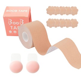 ONEINHE Skin Boob Tape, Boobs Lift Tape, 5M Invisible Breast Lift Tape with 12Pcs Nipple Covers for Large Breasts