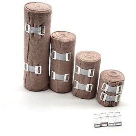 Elastic Bandage Wrap Compression Roll - 4 Pack Rolls + 4 Extra Clips | 4 Different Size (2",3",4",6"x5Ft), Elastic Bandage for Wrist, Calf, Ankle & Foot
