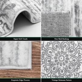 HEBE Hallway Runner Rug 2'x8' Washable Vintage Distressed Area Rugs Non Slip Laundry Rug Runner Boho Floor Carpet Runners for Hallways Entryway Laundry Room Kitchen Bathroom,Grey