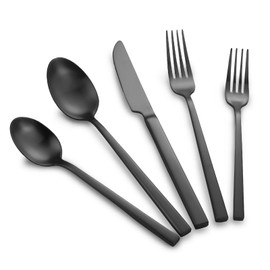 Kelenfer Stainless Steel Flatware Set Hand Forged 18/10 Silverware Set Matte Black Cutlery Set with Cuboid Handle Matte Finished 40 Pieces Home Event Use Wedding Housewarming Gift Service for 8