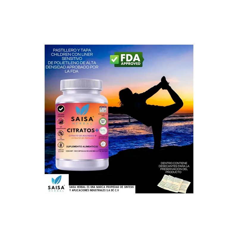 Citrato Magnesio Potasio 650 120 Cápsulas Saisa Herbal Suplemento Alimenticio
