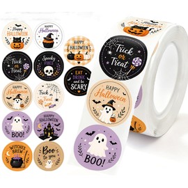 Halloween Stickers Roll 1000pcs, 2.5cm Round, 12 Spooky Patterns