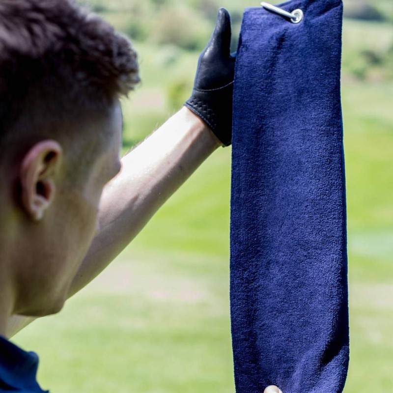 aztex Tri-Fold Golf Towel with Carabiner Clip, Cotton Velour, 590gsm,