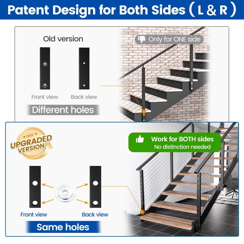 Muzata Aluminum Black Side Mount Stair Cable Railing Post 36