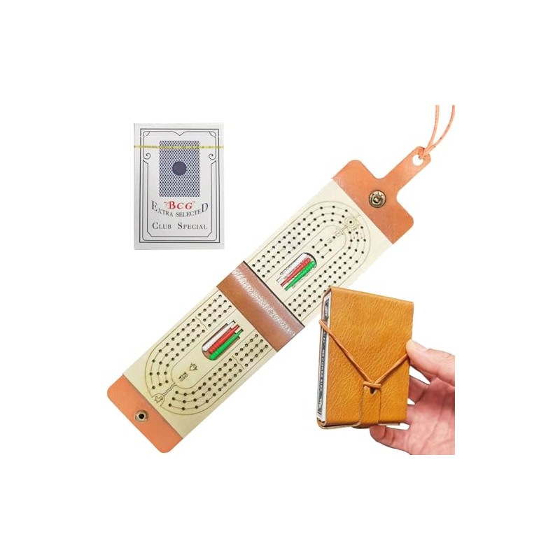 Travel Cribbage Board Game Set,Leather Foldable Cribbage Game with 6
