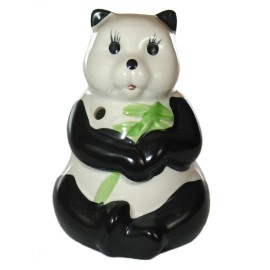 CUTE BLACK & WHITE CERAMIC PANDA COCKTAIL TIKI MUG 6" TALL HOLDING BAMBOO