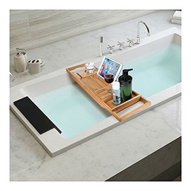 LEGENDARY-YES Natural Bamboo Bathtub Caddy with Extendable Sides Book Tablet Phone Wine Holder