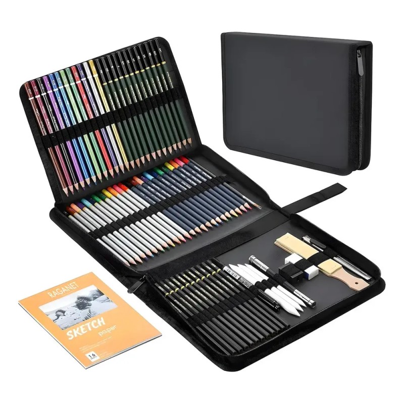 Kit De Dibujo Profesional Lápices Boceto Y Accesorios 72 Pzs