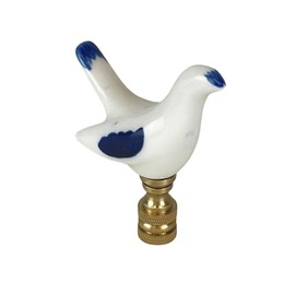 Royal Designs, Inc. Blue & White Porcelain Bird Finial for Lamp Shade, Polished Brass