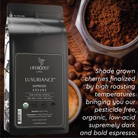 LIFEBOOST Lifeboost Coffee Espresso Ground Coffee - Low Acid Single Origin USDA Organic Coffee - Non-GMO Espresso Coffee Third Party Tested For Mycotoxins & Pesticides (Espresso Ground 12oz)