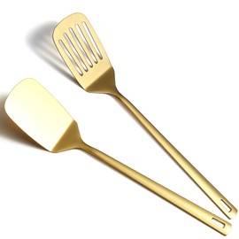 Kyraton Golden Stainless Steel Spatula Set of 2, Golden Spatula, Solid Spatula, Kitchen Spatula for Non-Stick Cookware, Dishwasher Safe, Easy to Clean