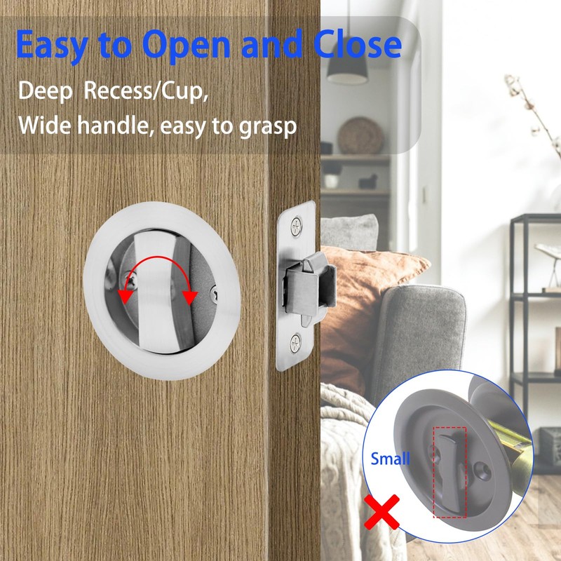 Dontay 2 Pack Pocket Door Privacy Lock, Flush Handles, 2-3/8"