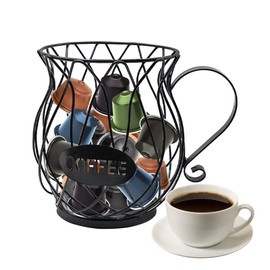 TULEBOLIAN Nordic Style Iron Coffee Pod Organizer,Coffee Pod Holder,Coffee Capsule Holder,Coffee Pod Storage Basket Black,Coffee Pod Storage Cup,Coffee Bar Accessories,for Kitchen and Office