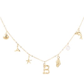 Mikovivi Initial A-Z Shell Letter Necklace, 17.72in Gold Letter Seashell Necklace Pendants Jewelry Beach Charm Necklace Birthday Anniversary Presents for Women Girls(B)