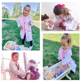 ANPHILE Kids Doctor Costume, Girls Lab Doctor Coat - Doctor Coat for Kids with Stethoscope Toys, Dress Up Costume for Toddler Girls