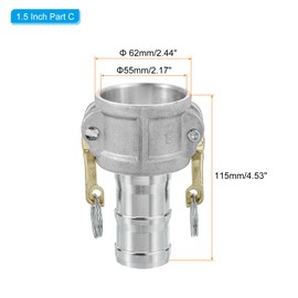 PATIKIL 2 Pack 1.5" Aluminum Cam Lock Fittings - Male Adapter x Female NPT Thread, Quick Disconnect Coupling Cam Lock Hose Fitting, Corrosion Resistant (Part C Cam Groove Type)