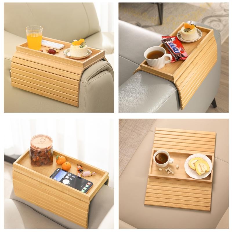 GEHE Sofa Arm Tray Bamboo Sofa Tray Table for Couch,