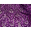 wowfabric4less123 Purple 4way stretch sequins Embroidery Mesh Lace fabric 50”