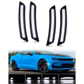 LED Side Marker Lights for Chevy Camaro 2016 2017 2018 2019 2020 2021 2022 2023, Smoked Lens Front Rear Bumper LED Sidemarker Dynamic white, Pack of 4