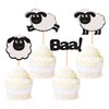 Ercadio 24 Pack Sheep Cupcake toppers Black Glitter Farm Animals