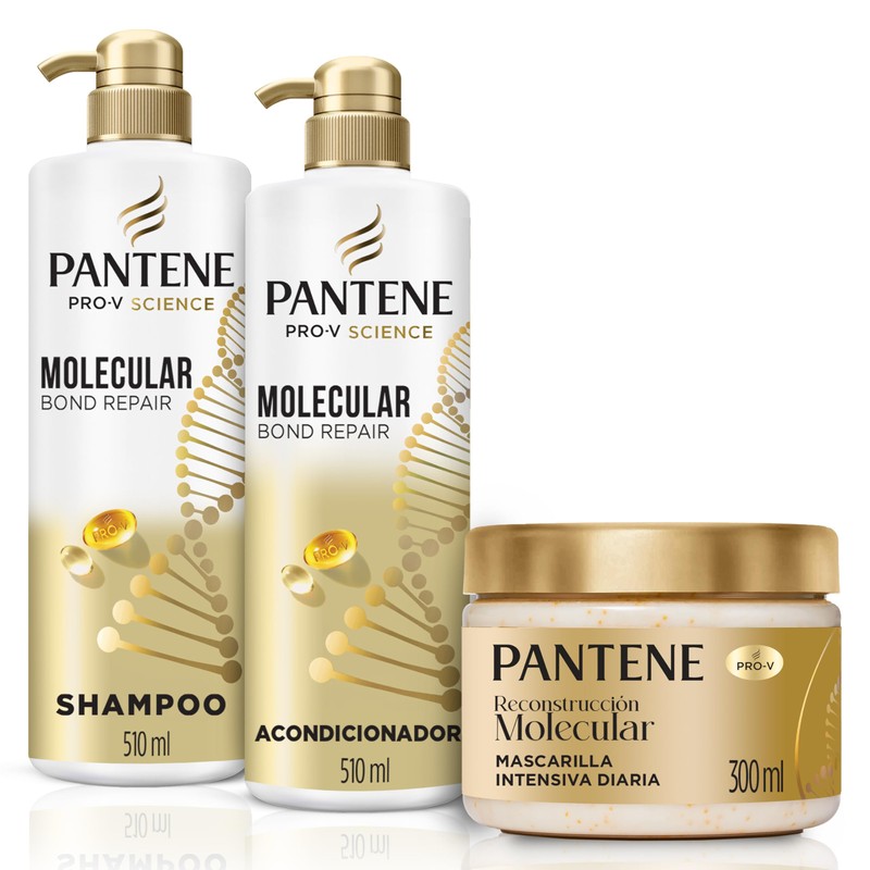 Pantene Molecular Bond Repair, Kit Shampoo 510ml, Acondicionador 510ml, Mascarilla