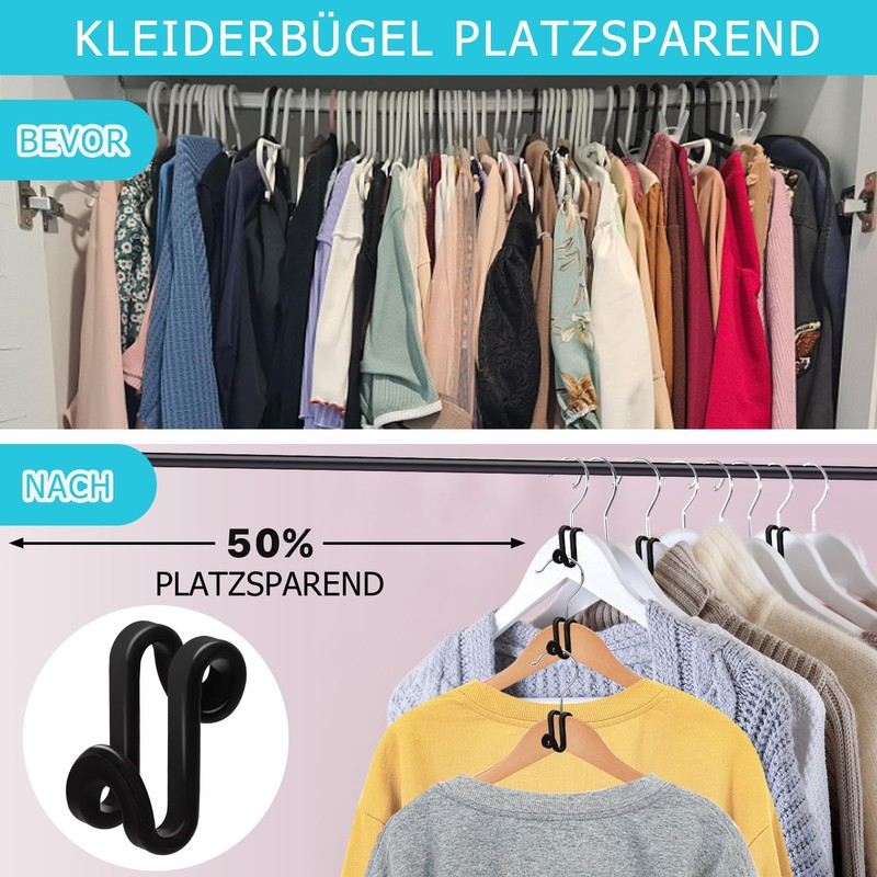 Kinmsito Pack of 100 Clothes Hangers, Space-Saving, Clothes Hanger Connectors