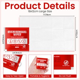 Stain Remover Wet Wipes Bulk, Individual Wrapped Clothes Portable Travel Messy Eater Cleaning Laundry Stain Removal Wipes Pocket Size for Clothing Fabric/Shoes/Wine/Fast Food 7.1 x 4.7 Inch (Red 50)