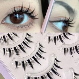 Natural False Eyelashes, 5 Pairs Popular Transparent Axis Soft Core Ultra Lightweight Soft Handmade Reusable Actress Eyelashes Cosplay Makeup False Eyelashes (k-06)