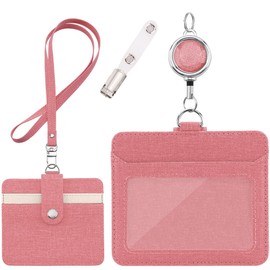 RJ-Sport Badge Holder with Retractable Reel, Clip Strap, Chest Pocket Clip, Horizontal/Vertical, Double Sided, ID Card Holder, Name Badge, Commuter Pass Holder (Horizontal, Pink)