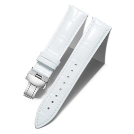 BINLUN Leather Watch Strap Quick Release Strap with Silver Butterfly Deployment Buckle 12mm 13mm 14mm 16mm 17mm 18mm 19mm 20mm 21mm 22mm 23mm 24mm Watch Band for Men Women (White,13mm)