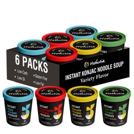 Hethstia Konjac Noodle Soup, 6-Pack Instant Shirataki Noodle Variety Pack (Spicy Red Curry, Miso, Kimchi, Tom Yum) – Low Carb, Low Calorie, Gluten-Free, Vegan, Keto, Ready to Eat Healthy Instant Meal