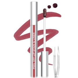 QCMME Lip Stain Peel Off Lip Liner Stain with Tweezer, Long Lasting Matte Lip Tint Tattoo, Highly Pigmented Color Lip Makeup, Waterproof Lipstick, Transfer-proof Lipstain for Women, Toffee Rose
