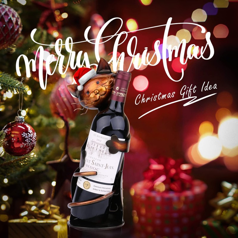 Tooarts Cat Shaped Wine Holder Wine Rack shelf Metal Sculpture