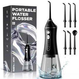 Water Flosser for Teeth Cleaning and Flossing, 5 Modes Rechargeable Cordless Oral Irrigator 320ml Water Tank Teeth Cleaner, IPX7 Waterproof Portable Electric Dentel Flossers for Home and Travel,Black