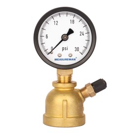 MEASUREMAN 2" Forged Brass Gas Pressure Test Gauge Assembly, 3/4" FNPT Connection, 0-30psi, +/-3-2-3% Accuracy