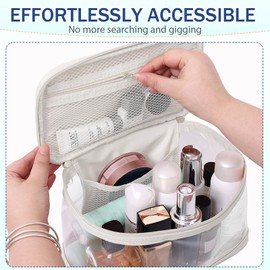 lllyan Large Clear Makeup Bag with Handle, Waterproof Transparent Cosmetic Organizer - Big Toiletry Pouch for Travel & Daily Use - Ideal for Women, Girls to Store Skincare, Beauty Essentials(White)