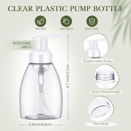Nuenen 48 Pieces Foaming Pump Bottle 8 oz Foaming Soap Dispensers Plastic Foam Hand Soap Containers for Liquid Shampoo Empty Press Soap Dispenser with Pumps for Bathroom Kitchen(White)
