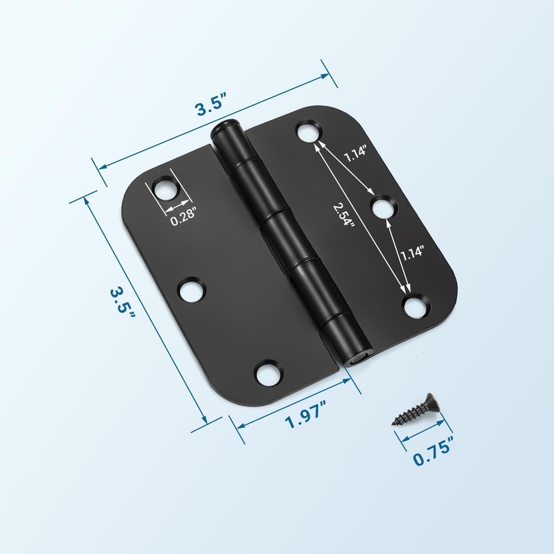 KNOBWELL 30 Pack of Door Hinges Matte Black - 3.5"