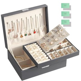 JOTOL Jewellery Box, 2-Layer Jewellery Box, Lockable Jewellery Storage with Keys, for Rings, Earrings, Bracelets and Necklaces (Grey)