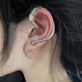Yienate Gothic Snake Ear Cuff Wrap Earring Silver Animals Crawler Climbers Snake Stud Punk Snake Ear Jacket Piercing Wrap Earring Snake Hanging Statement Left Earrings Jewelry for Women Girls