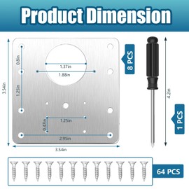 Cabinet Repair Plates, 8 Pcs Cabinet Hinges Repair Plate, Stainless Steel Hinge Repair Brackets for Wooden Cabinet Door, Kitchen Cabinet, Wardrobes, Tables